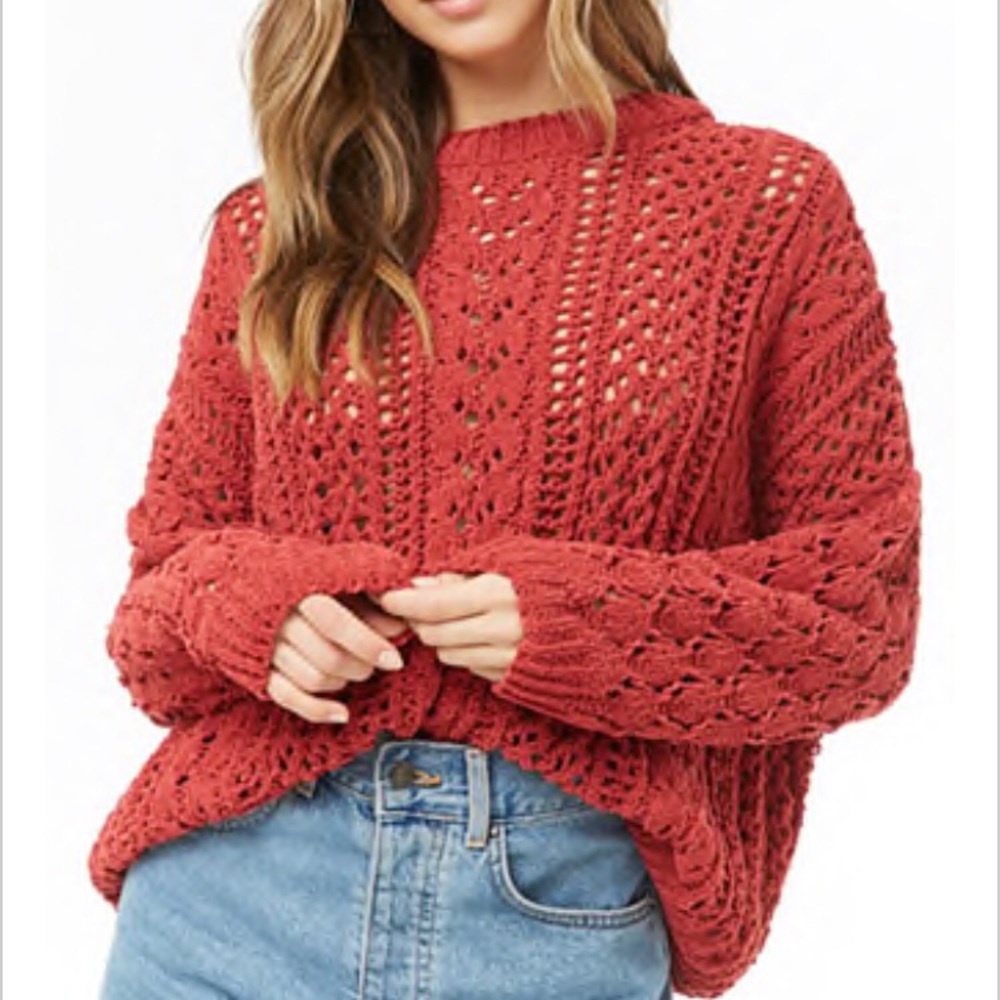 Forever 21 Red Open-knit Chenille Sweater